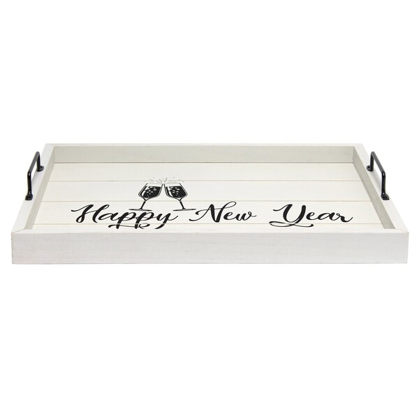 Happy New Year Wood Serving Tray With Handles, 15.50 X 12